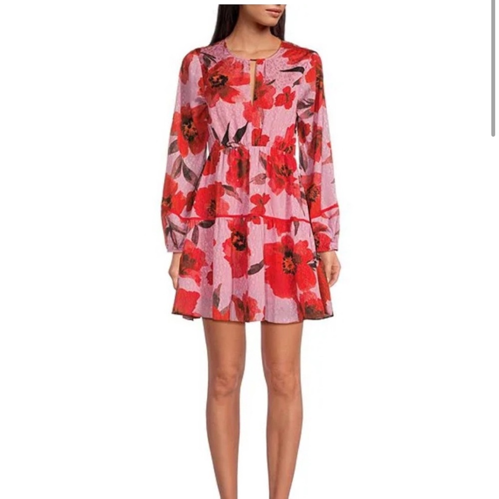 Adelyn Rae Red and Pink Long Sleeve Sundress